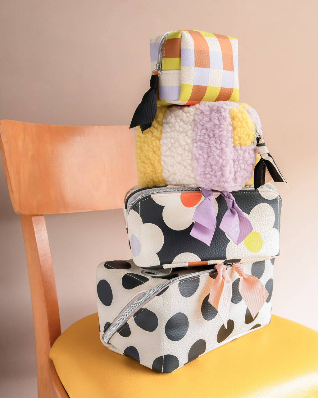 Caroline Gardner - Multi Stripe Borg Mini Cube Cosmetic Bag