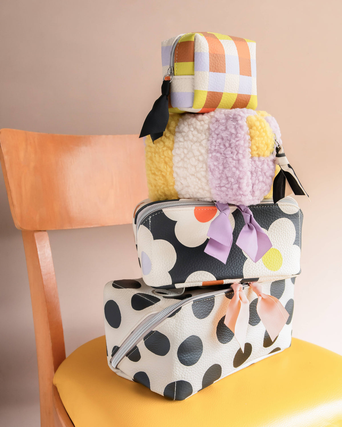 Caroline Gardner - Multi Stripe Borg Mini Cube Cosmetic Bag