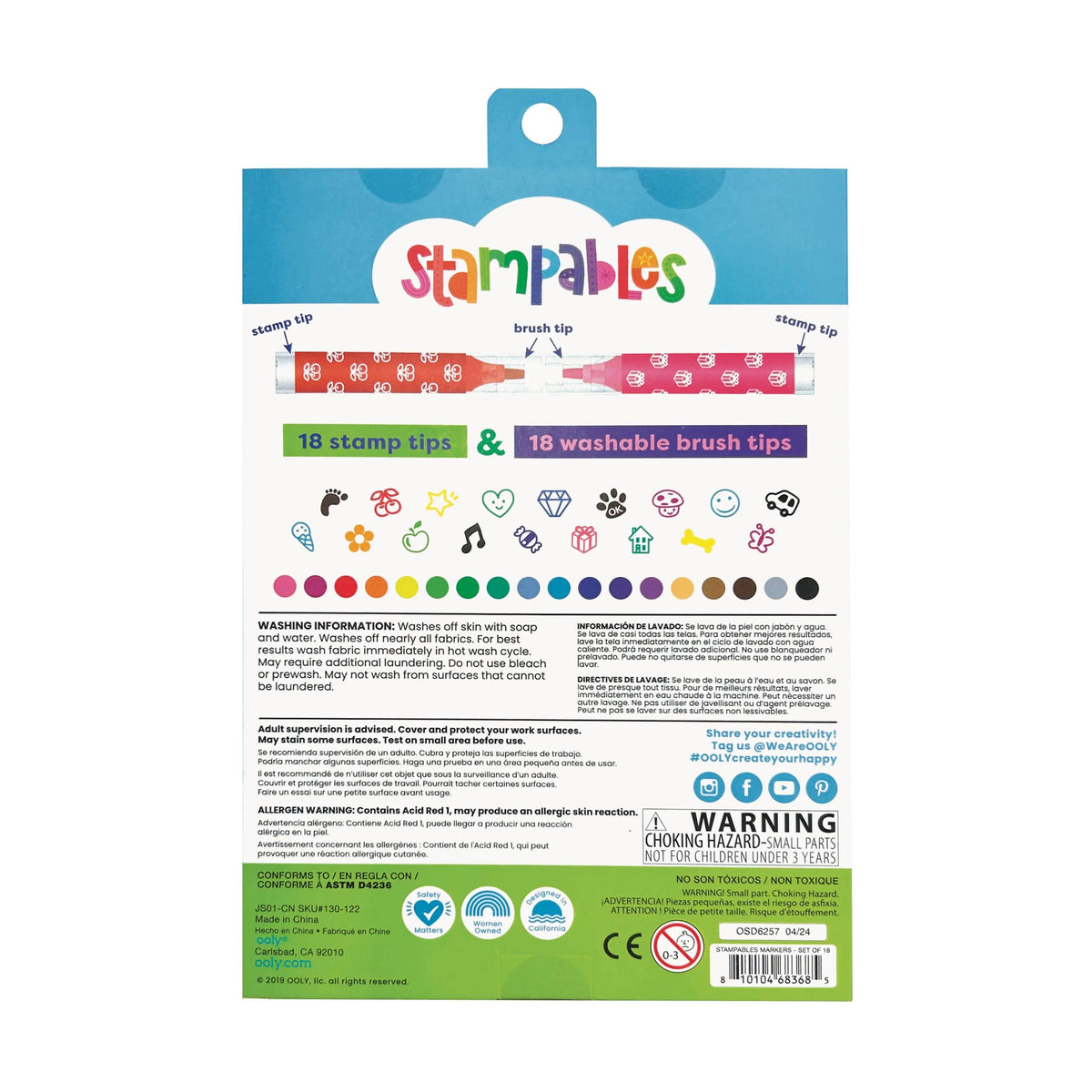 Ooly Stampables: Double-Ended Brush & Stamp Markers (Set of 18)